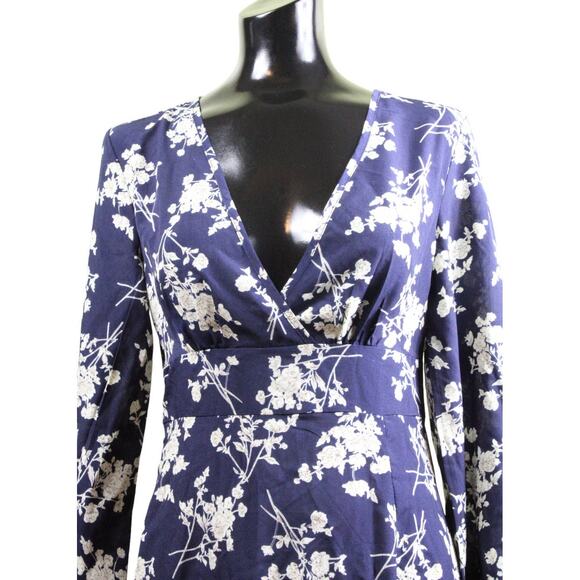 Shein Blue Cream V-Neck Lightweight Floral Print Midi Dress, size 4 ~ Pre-Loved - Picture 7 of 7